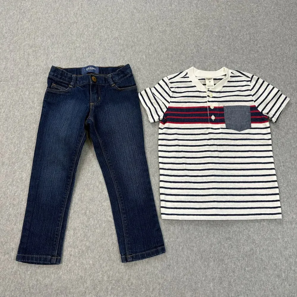 Old Navy Skinny Jeans Denim and Oshkosh Shirt Striped Short Sleeve Bundle SZ 4T